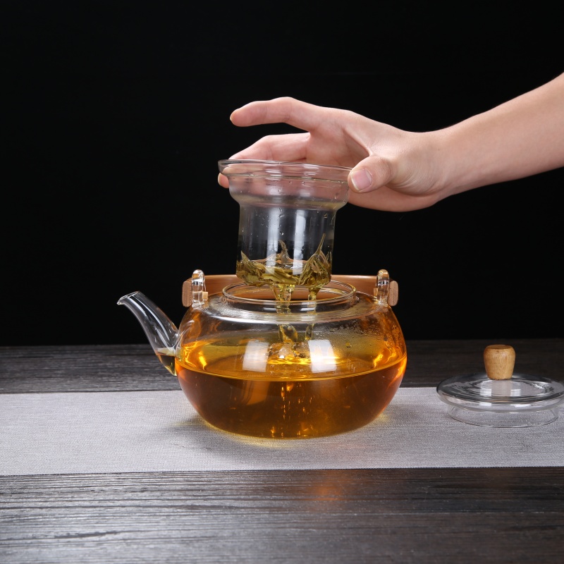 Bamboo handle Glass Teapot