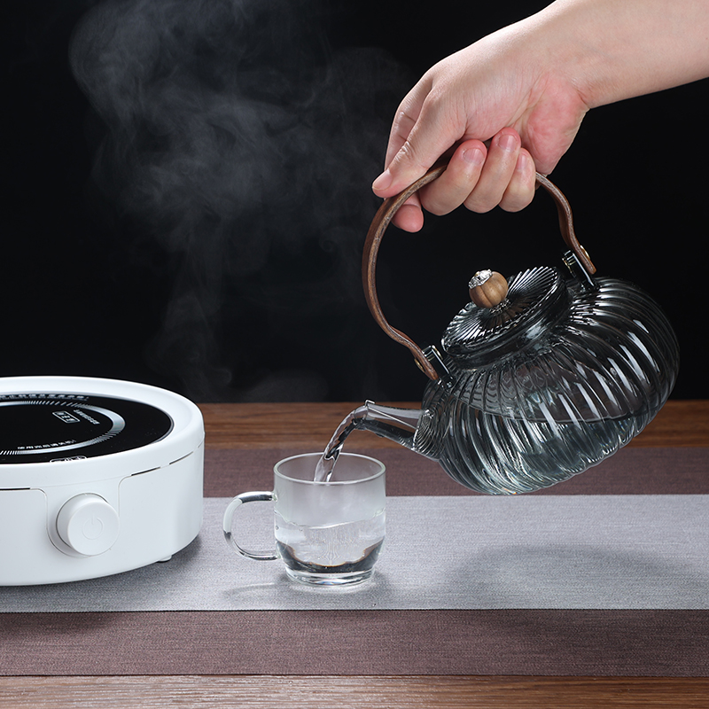 Glass Heat-Resistant Teapot With Wooden Handle