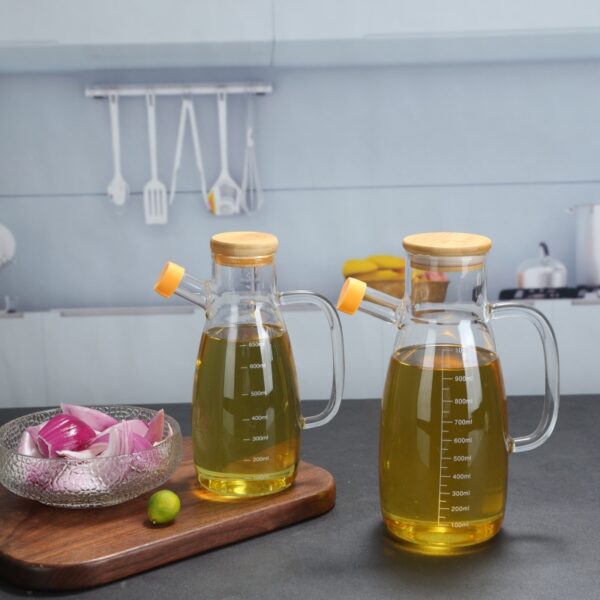 Glass Oil Bottle With Wood Lid